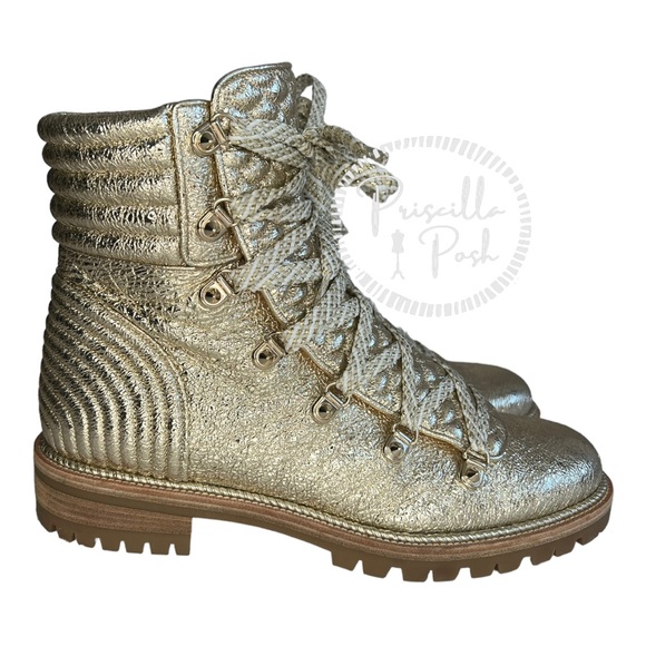 Christian Louboutin Shoes | Christian Louboutin Mad Metallic Lace-Up Red Sole Boot Gold Leather Combat Boots | Color: Gold/Tan | Size: 40eu | Pm-